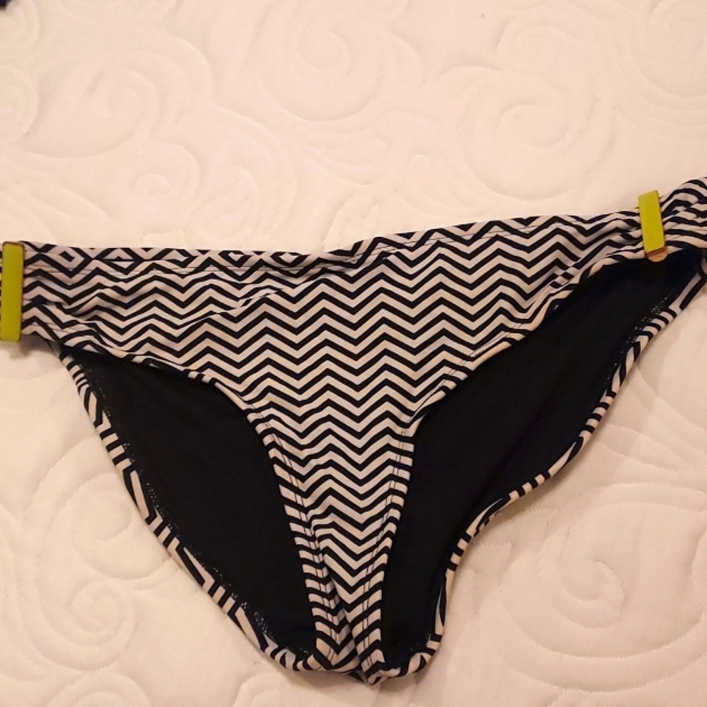 Black and white striped bikini top and bottom